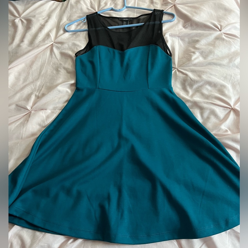 Black and green/blue dress